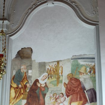 Restaurato l'affresco raffigurante l''Adorazione dei pastori' attribuito a Giovanni Maria Zaffoni, detto Calderari