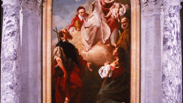Restauro pala d'altare maggiore Madonna col Bambino in gloria e santi di Gian Battista Piazzetta a Meduno