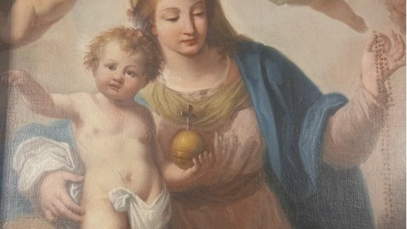 Restauro di tre dipinti della parrocchia di San Quirino: la madonna del rosario, san pietro e san paolo