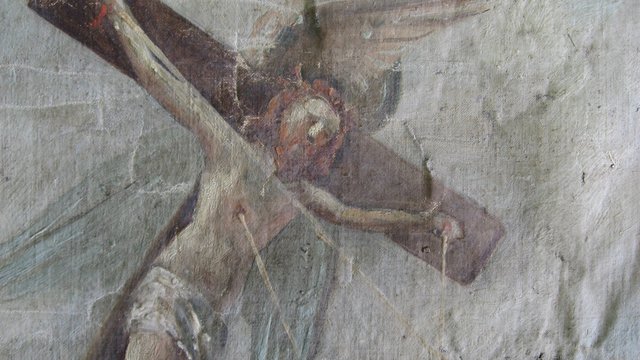 Restauro stendardo processionale bifacciale San Francesco e San Lorenzo Rivo di Paluzza