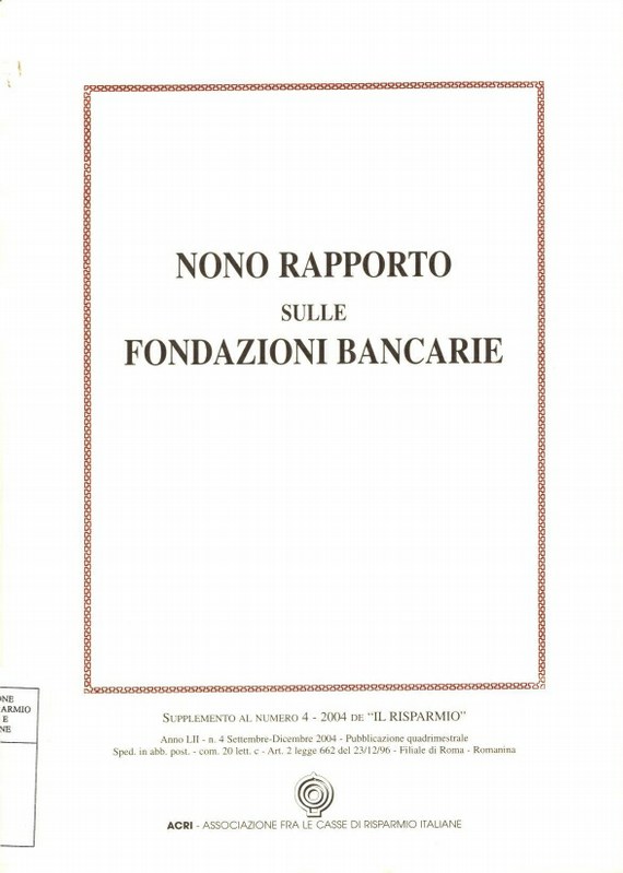 FB - Nono Rapporto sulle Fondazioni Bancarie