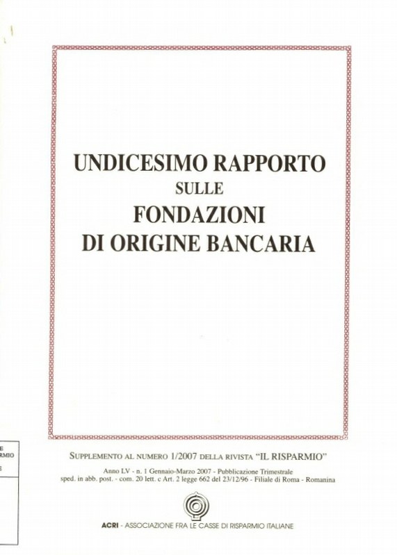 FB - Undicesimo Rapporto sulle Fondazioni Bancarie