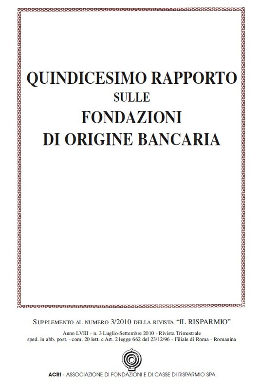 FB - Quindicesimo Rapporto sulle Fondazioni Bancarie