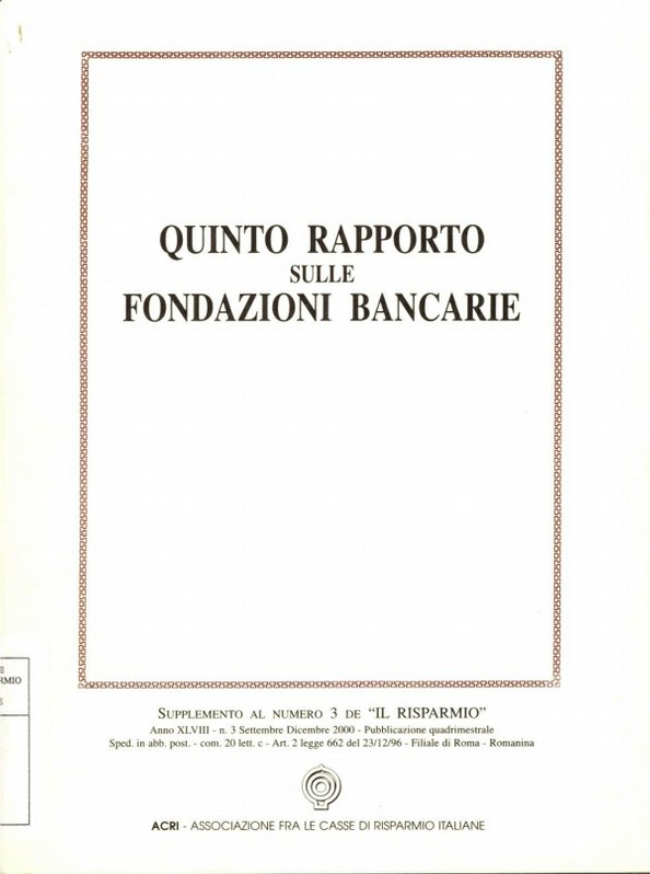 FB - Quinto Rapporto sulle Fondazioni Bancarie