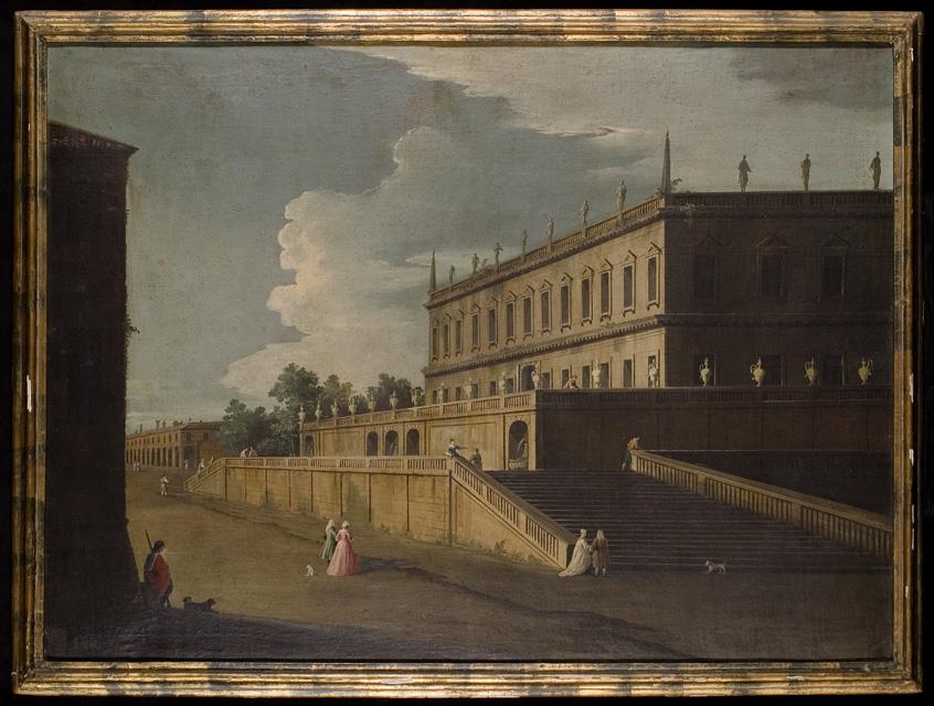 Villa patrizia con scalinata, Villa patrizia con signore a passeggio