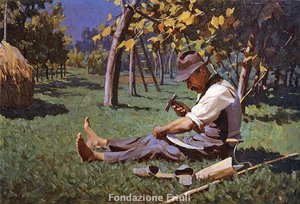 Contadino che affila la falce