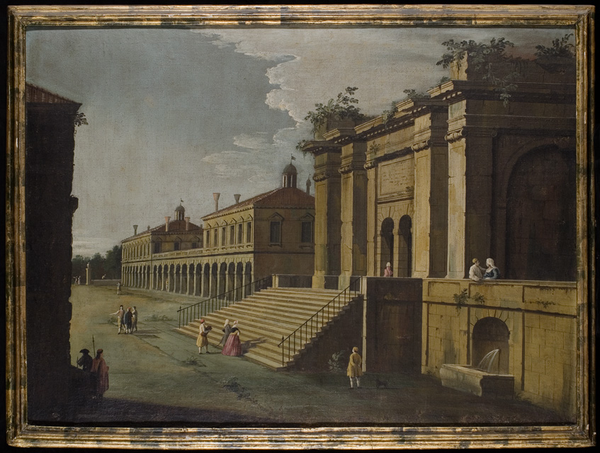Villa patrizia con signore a passeggio, Villa patrizia con scalinata
